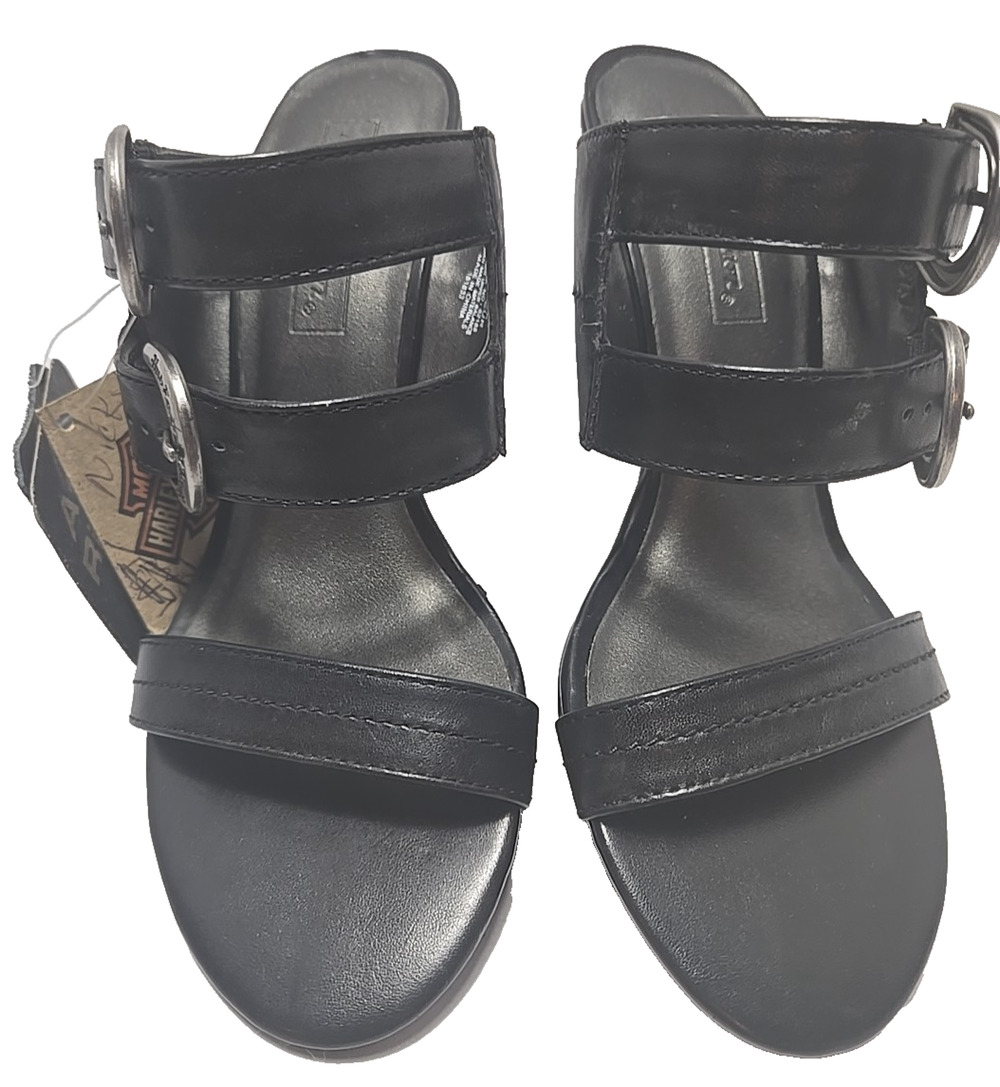 Harley DavidsonNICKY HEEL STRAP Ladies Black Sandals Vintage New Old Stock sz 5